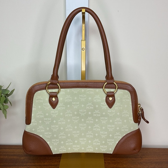 MCM Vintage Leather Trim and Mint Green Satchel - Picture 2 of 15